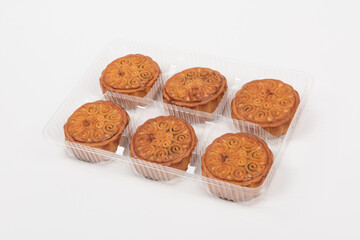 Chinese Mid-Autumn Festival moon cake on white background