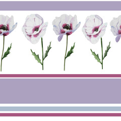 Lilac poppies seamless watercolor pattern