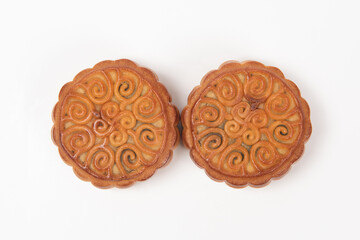 Chinese Mid-Autumn Festival moon cake on white background