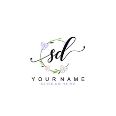 SD beautiful Initial handwriting logo template