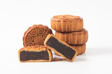 Chinese Mid-Autumn Festival moon cake on white background