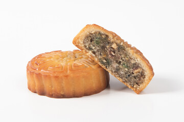 Chinese Mid-Autumn Festival moon cake on white background