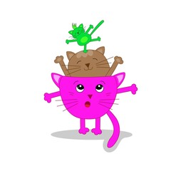 cartoon flowerpot in the form of a cat and a plant in the form of a cat