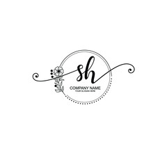 SH beautiful Initial handwriting logo template