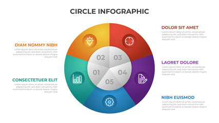 5 points infographic template with circle layout vector.