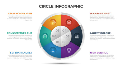 6 points infographic template with circle layout vector.