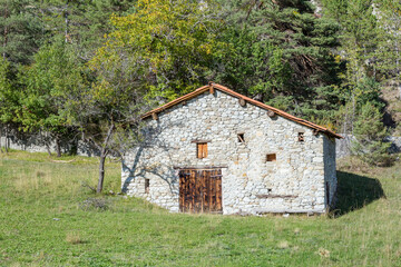 scenic Alpes mountains near Prad with river Bleone