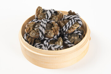 Raw Chinese mitten crab, shanghai hairy crab isolated on white background.