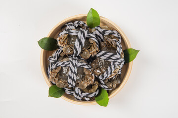 Raw Chinese mitten crab, shanghai hairy crab isolated on white background.