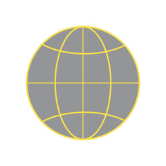 Round planet in trending colors 2021 yellow and gray. Sphere with contours isolated on a white background. 