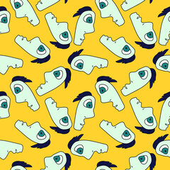 Abstract seamless pattern with chaotic cute man faces