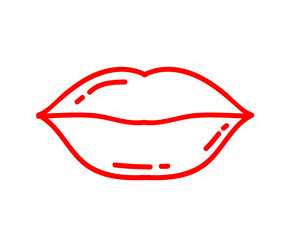 Female lips on a white background. Linear silhouette. Vector illustration.