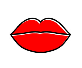 Female lips on a beige background. Cartoon. Vector illustration.