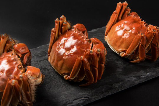 Steamed Chinese Mitten Crab, Shanghai Hairy Crab Isolated On Stone Background