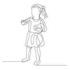 vector, isolated, one line drawing little girl