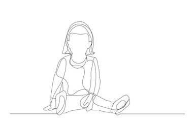  isolated, one line drawing child sitting