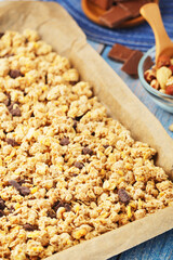 Homemade granola with nuts and chocolate