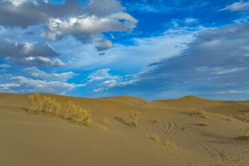 Fototapeta na wymiar Scenic view of the Varzaneh sand dunes, an ancient desert in central Iran