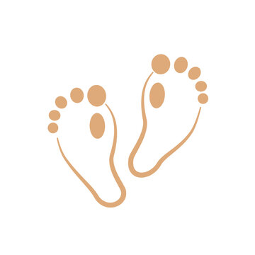 Cute baby feet, human footprint silhouette. Child's footstep. Hand-drawn vector. The symbol of a newborn baby relaxing on the beach. Icon for spa salon, pedicure, for towels. For print, illustration.