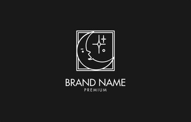 Illustration of Moon Night Outline Logo Design Template