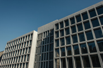 Building with sunlight on concrete facade, Istanbul, Turkey
