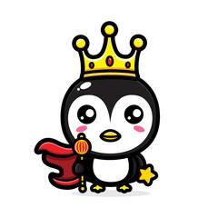 cartoon cute penguin king animal vector design