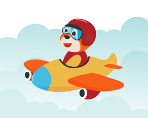 Cute bear flying in airplane cartoon hand drawn vector illustration. Can be used for t-shirt printing, children wear fashion designs, baby shower invitation cards and other decoration.