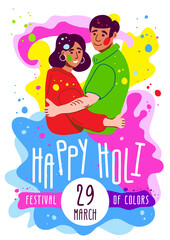 Obraz na płótnie Canvas Happy Holi! Festival of colors. lovers throw paints and doused with colored water. Banner for the festival of colors Holi. Holi holiday poster. 