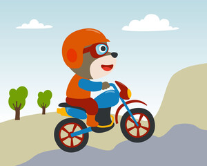 Cool bear and motorcycle funny animal cartoon,vector illustration. Creative vector childish background for fabric, textile, nursery wallpaper, poster, card, brochure. and other decoration.
