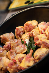 Recipe fins, chicken drumstick, chicken, in a plate, in a pan, Hight quality photo