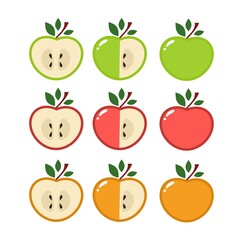apple fruit red green yellow cartoon doodle flat design style vector illustration 