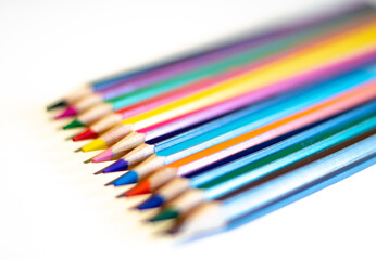 Colour pencils isolated on white background close up