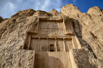 The tomb of the Persian King of Kings of the Achaemenid Empire Darius the Great at Naqsh-e Rostam ancient necropolis near Persepolis in Iran - 420415773
