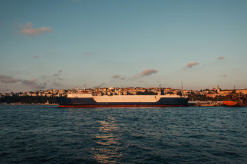Cargo ship moored in port of Istanbul, Turkey