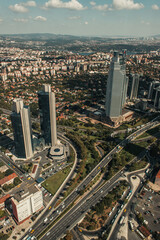 aerial view of city with skyscrapers and roads, Istanbul, Turkey