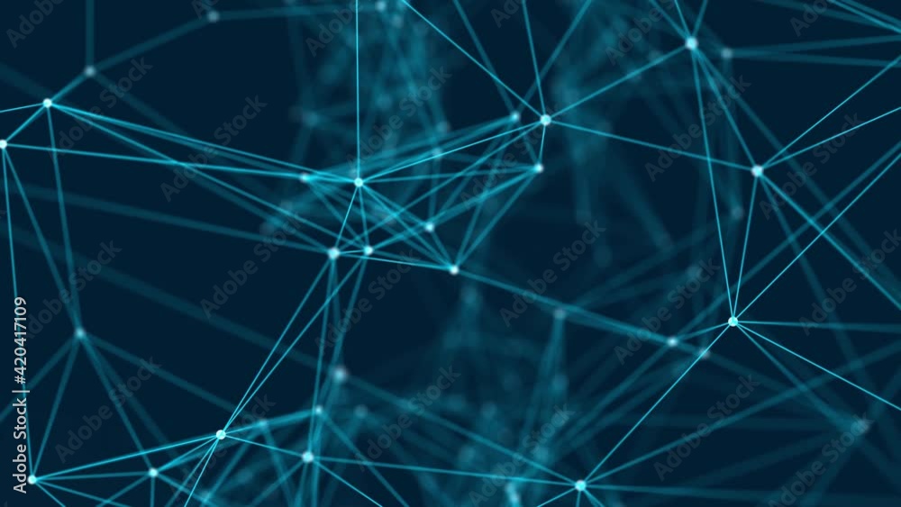 Leinwandbilder Abstract plexus of moving glowing dots and lines. Network or digital connection. Technology background. 3d rendering. 4K. Seamless loop.