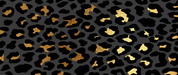 Luxury Gold leopard animal skin background vector. Exotic animal skin with golden texture. vector illustration.  - obrazy, fototapety, plakaty