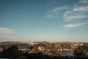 Fototapeta na wymiar bridge over Bosphorus strait, and picturesque cityscape