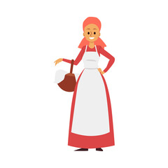Medieval peasant woman with basket in hand a vector illustration