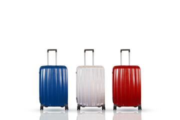 France travel and holidays concept. Three suitcases that representing the French national flag....