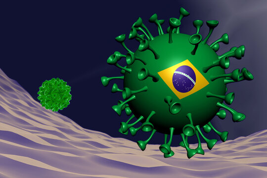 coronavirus close-up with Brasilian flag inside-it, variant concept