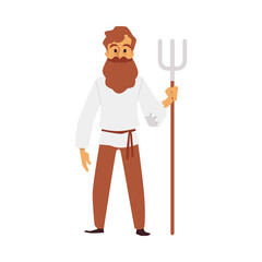 Male farmer holding pitchfork - cartoon man in medieval clothes