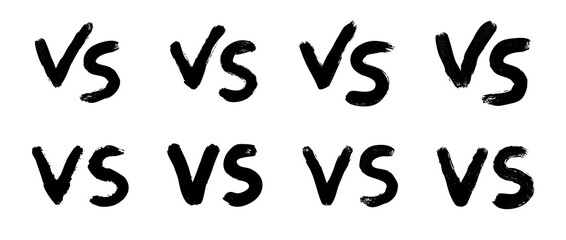 Set of VS versus letters icons set. Versus battle elements. VS letters symbols. Battle, confrontation, together, standoff, versus, match, game, final fighting. Vector illustration.