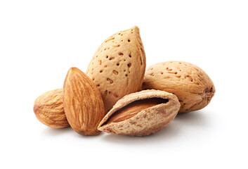 Close-up of almonds isolated on white background