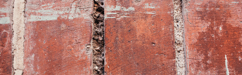 background with old, natural terracotta bricks, banner
