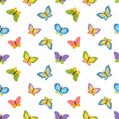 Seamless pattern with cute cartoon colorful butterflies.