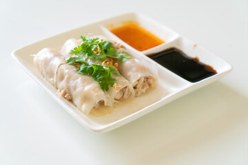 Chinese Steamed Rice Noodle Rolls With Crab
