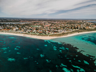 Aerial flyover Penguin & Seal Islands in Western Australia.