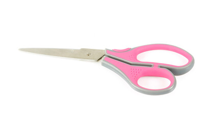 pink and grey scissors isolated on white background