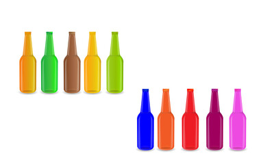 Colorful bottles, Bottles with colored liquids, Rainbow Color Glass Bottles, Glass bottle mockup. 3d rendering